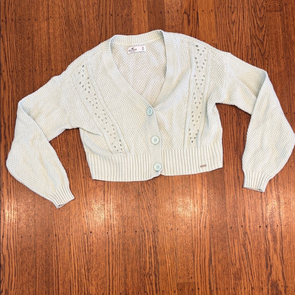 Hollister Mint Green Pointelle Knit Cropped Cardigan – XS